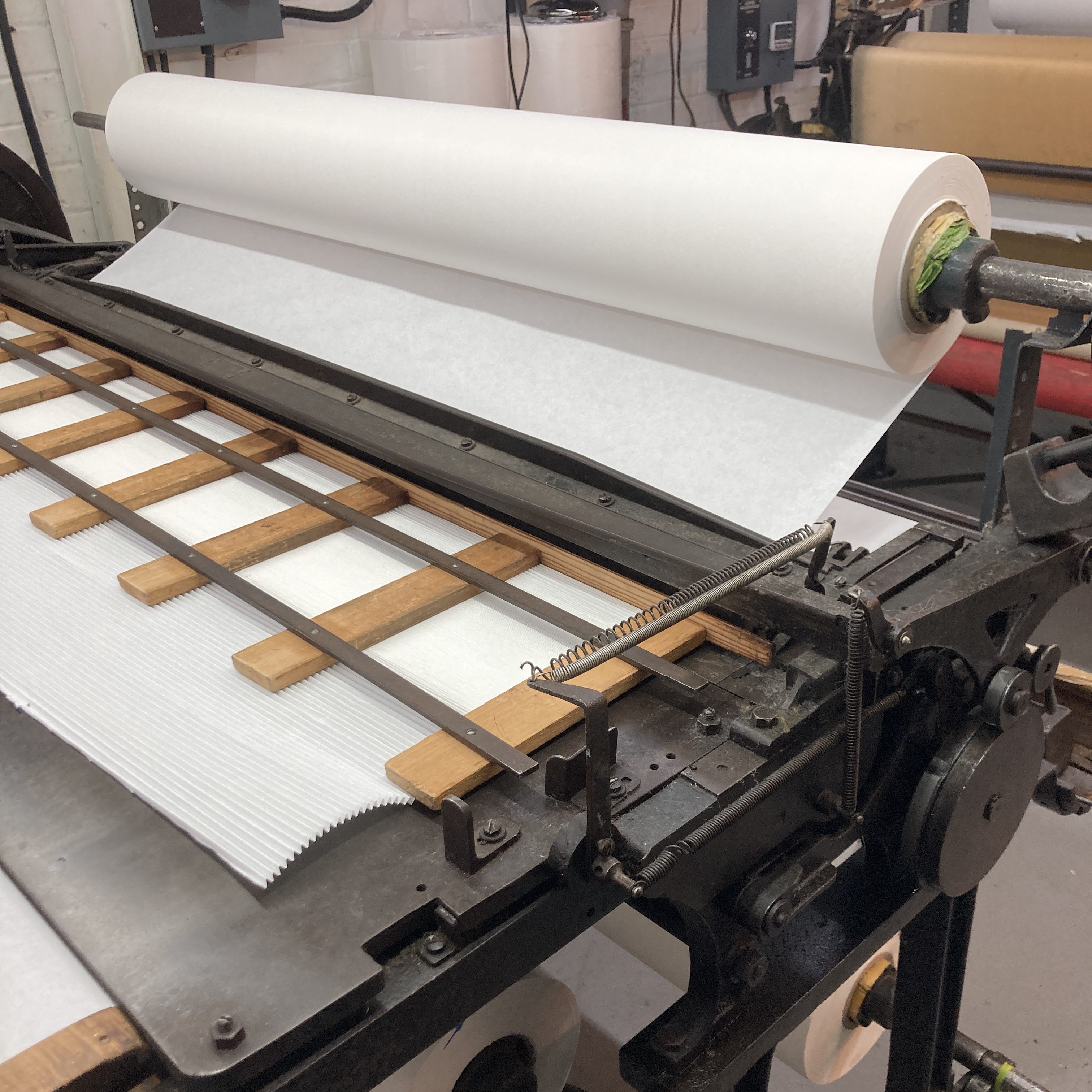 Knife pleating machinery from 19th century.